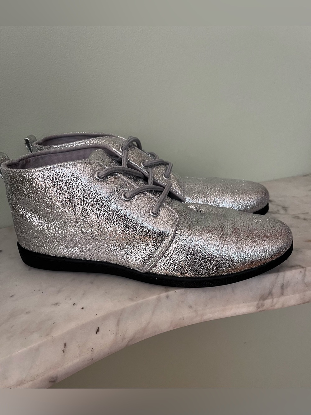 Rouge Helium Metallic Silver Lace-Up Chukka Sneaker Bootie